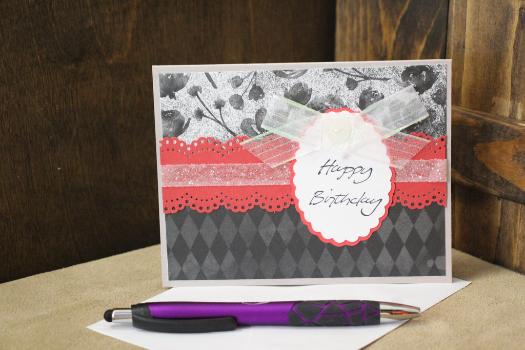 Elegant Birthday Wishes Card – Red, Black, and Lace Touch