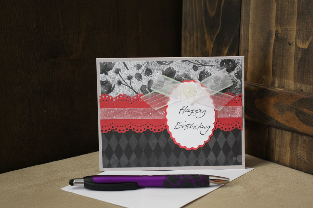 Elegant Birthday Wishes Card – Red, Black, and Lace Touch