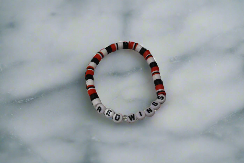 Detroit Red Wings Beaded Stretch Bracelet by Beaded Beauties