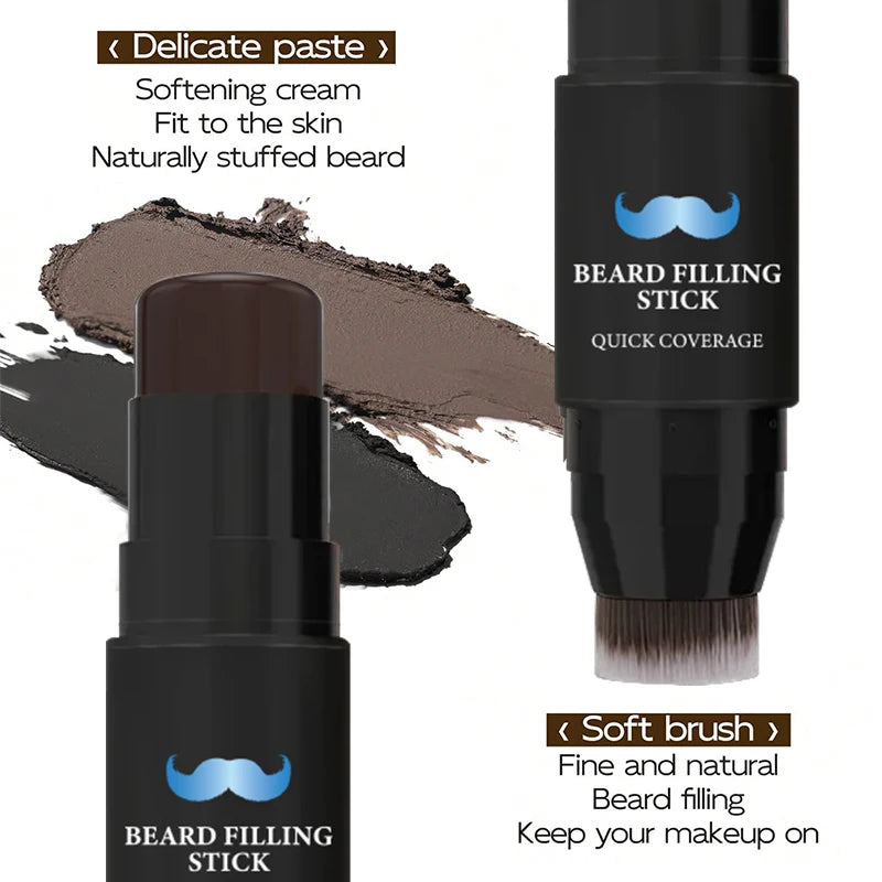 2 in 1 Beard Filler Stick with Brush Beard Pen Filler Long-Lasting Coverage Natural Effect Men's Beard Pen and Beard Brush