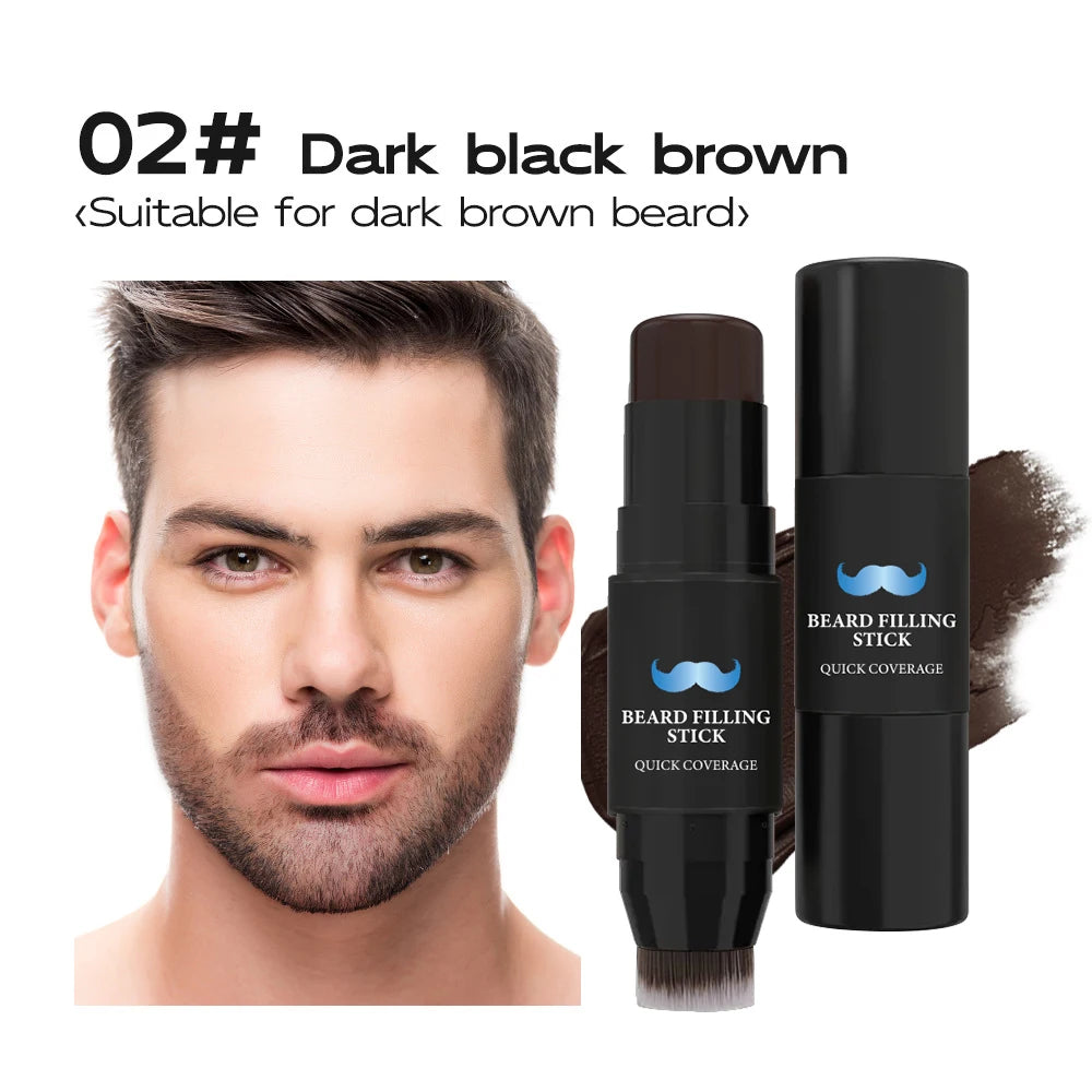 2 in 1 Beard Filler Stick with Brush Beard Pen Filler Long-Lasting Coverage Natural Effect Men's Beard Pen and Beard Brush