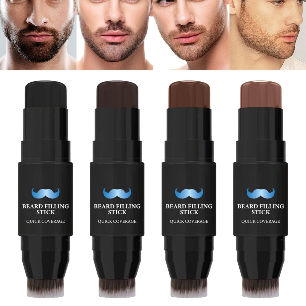 2 in 1 Beard Filler Stick with Brush Beard Pen Filler Long-Lasting Coverage Natural Effect Men's Beard Pen and Beard Brush