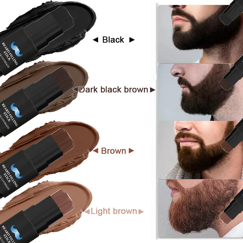 2 in 1 Beard Filler Stick with Brush Beard Pen Filler Long-Lasting Coverage Natural Effect Men's Beard Pen and Beard Brush
