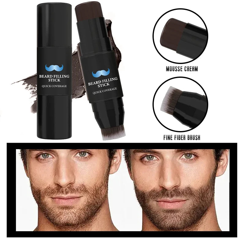 2 in 1 Beard Filler Stick with Brush Beard Pen Filler Long-Lasting Coverage Natural Effect Men's Beard Pen and Beard Brush