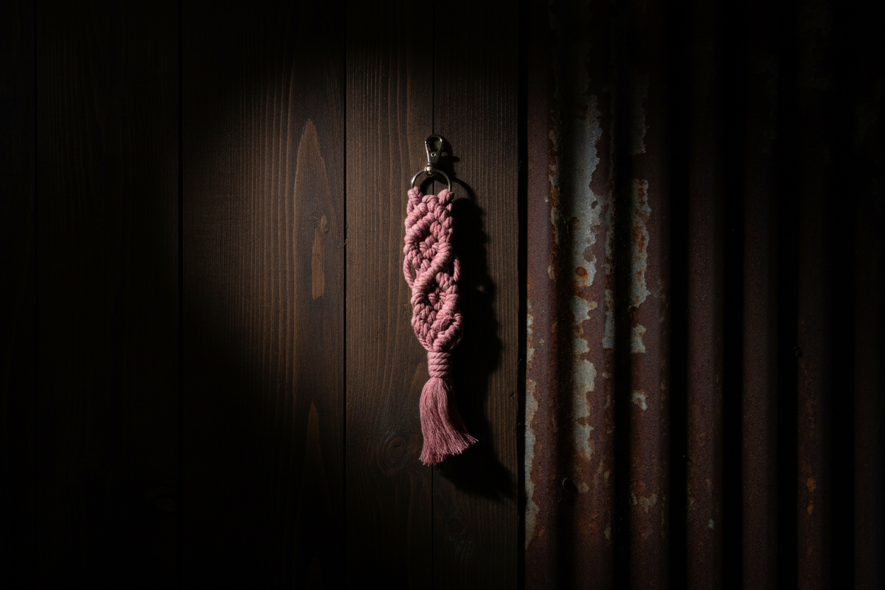 Dusty Plum Macramé Keychain with Tassel and Gold Clip