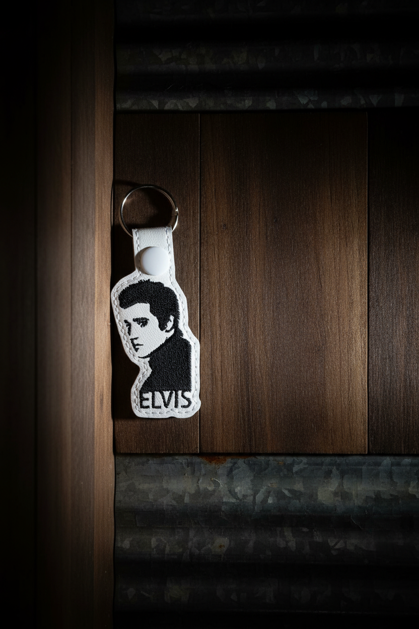 Elvis Presley Faux Leather Keychain – Retro Silhouette Design