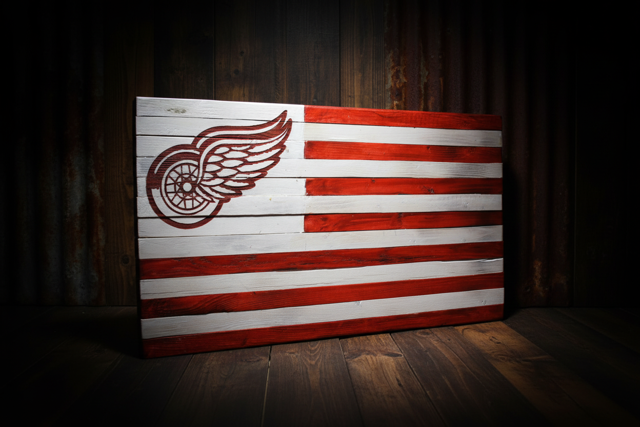 Detroit Red Wings Wooden Wall Flag