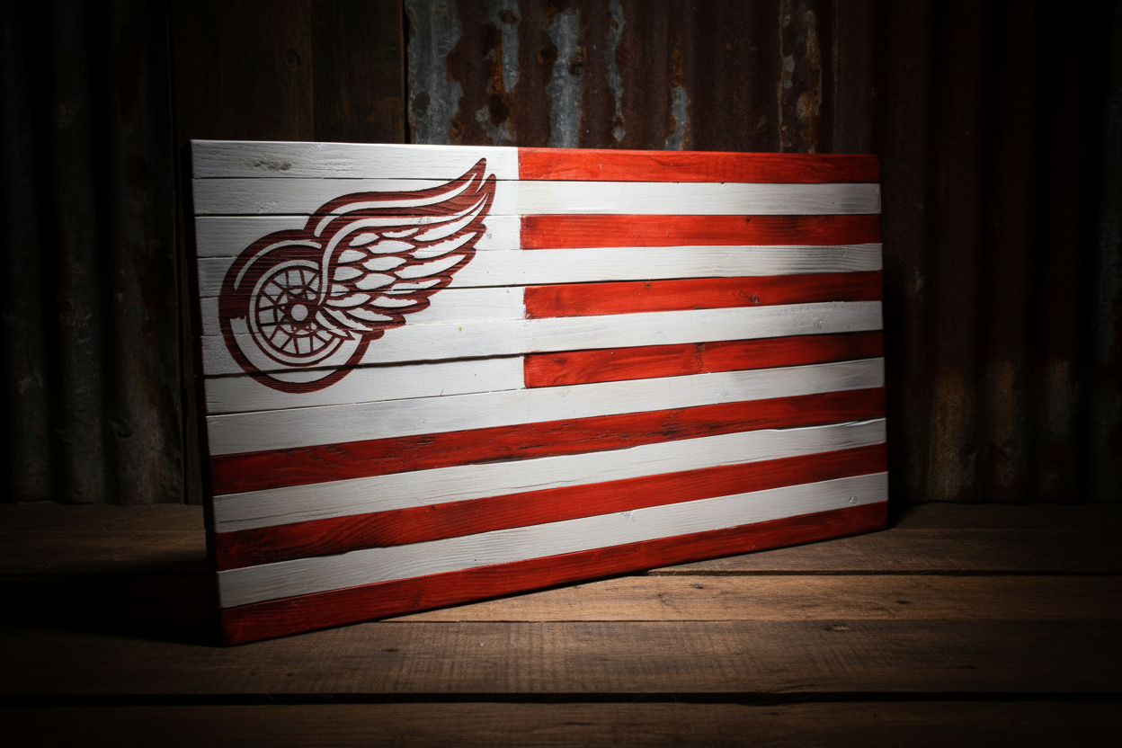 Detroit Red Wings Wooden Wall Flag