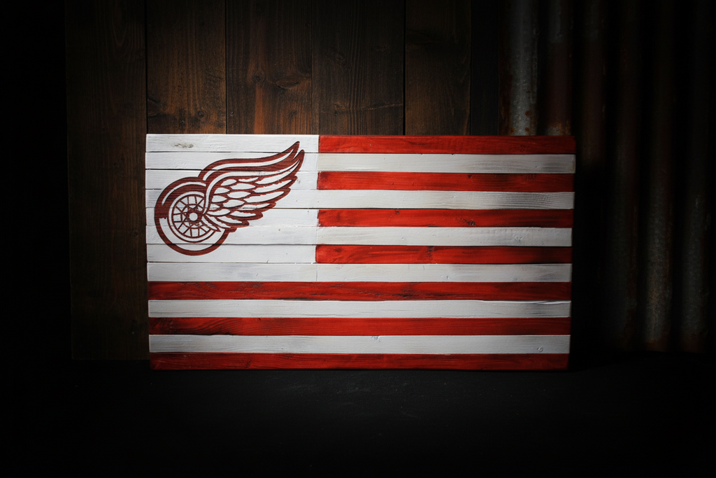 Detroit Red Wings Wooden Wall Flag