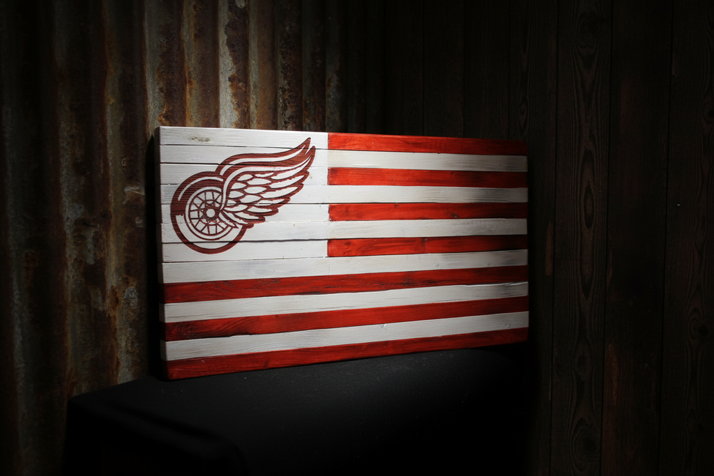 Detroit Red Wings Wooden Wall Flag