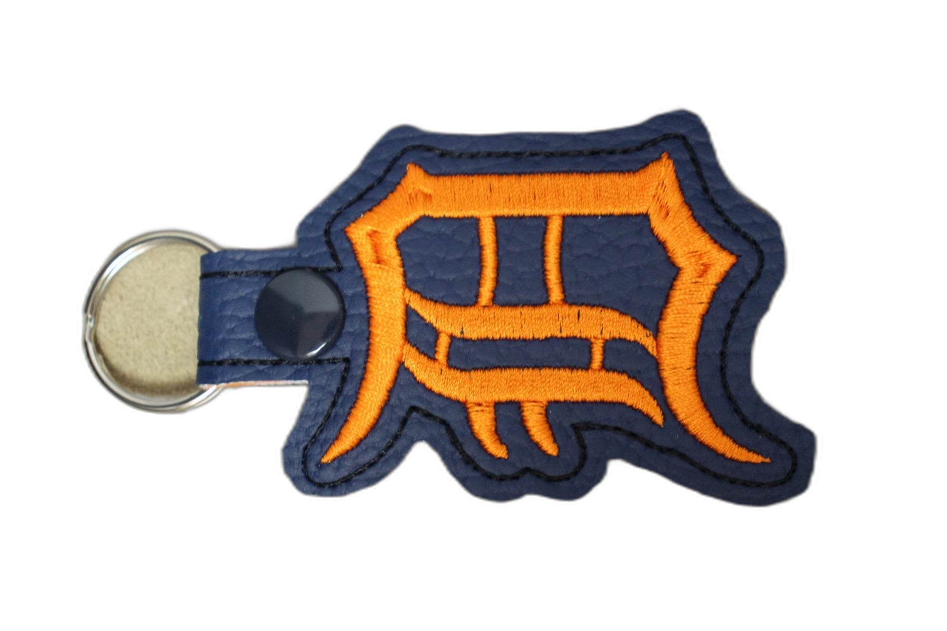 Detroit Style Keychain – Faux Leather with Bold Orange Embroidery