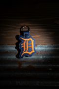 Detroit Style Keychain – Faux Leather with Bold Orange Embroidery